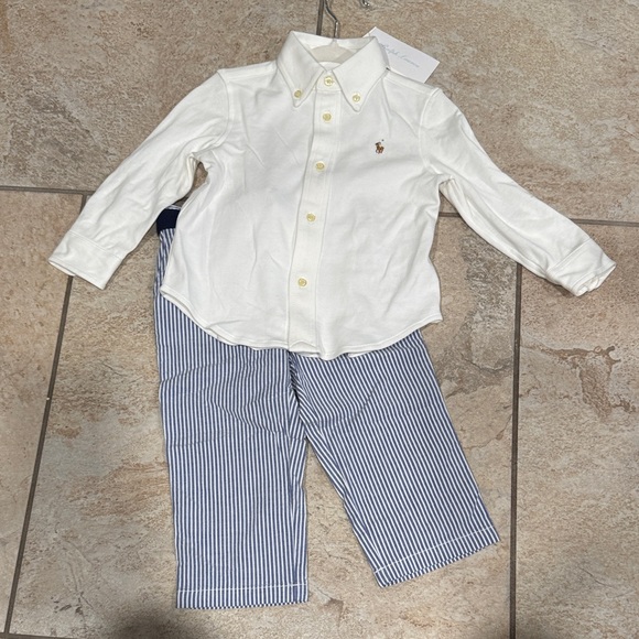 Ralph Lauren White Button-Down Kids Shirt and Pants Size 18 Months - Picture 1 of 9